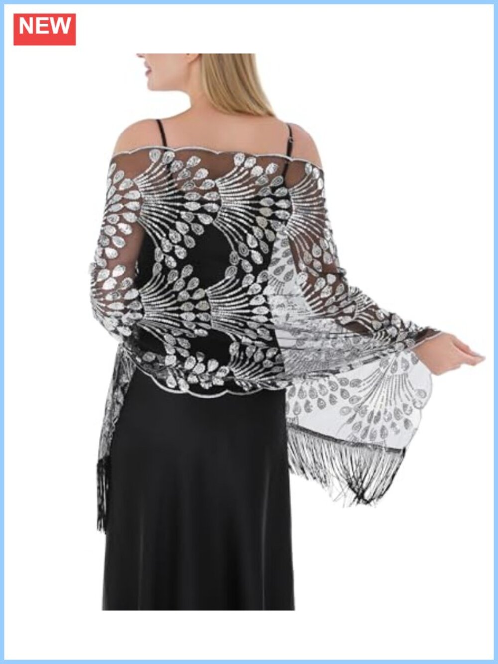 Chiffon Lace Shawl Wrap Sequin Peacock Evening Formal